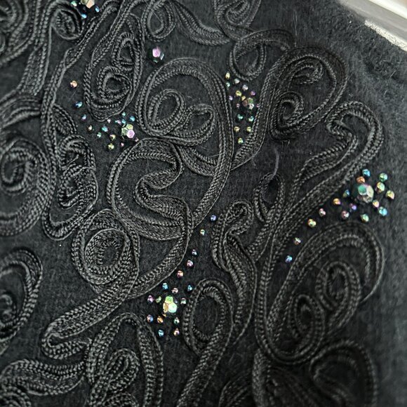 Vintage 90s Magnolia Black Beaded Applique Cardigan Lambswool Angora Sz S - Picture 4 of 5
